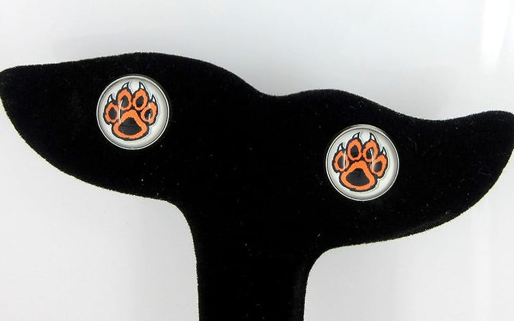 Summerfield Collection Stainless Steel Orange and Black Paw Print Glass Stud Earrings 12mm