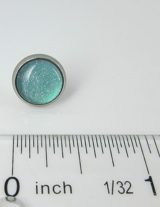Summerfield Collection Stainless Steel Light Aqua Mint Glitter Glass Stud Earrings Hand-painted 10mm