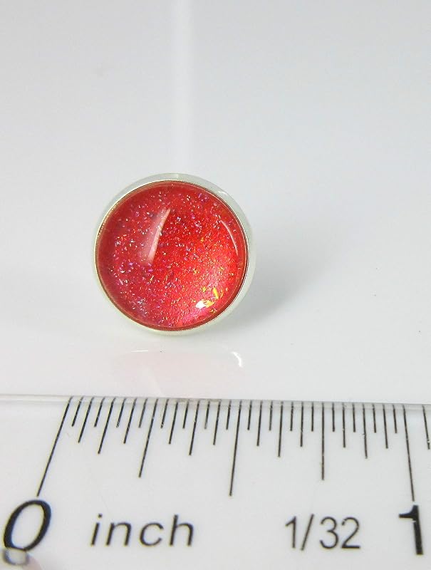 Summerfield Collection Silver-tone Coral Iridescent Glitter Glass Stud Earrings Hand-painted 12mm