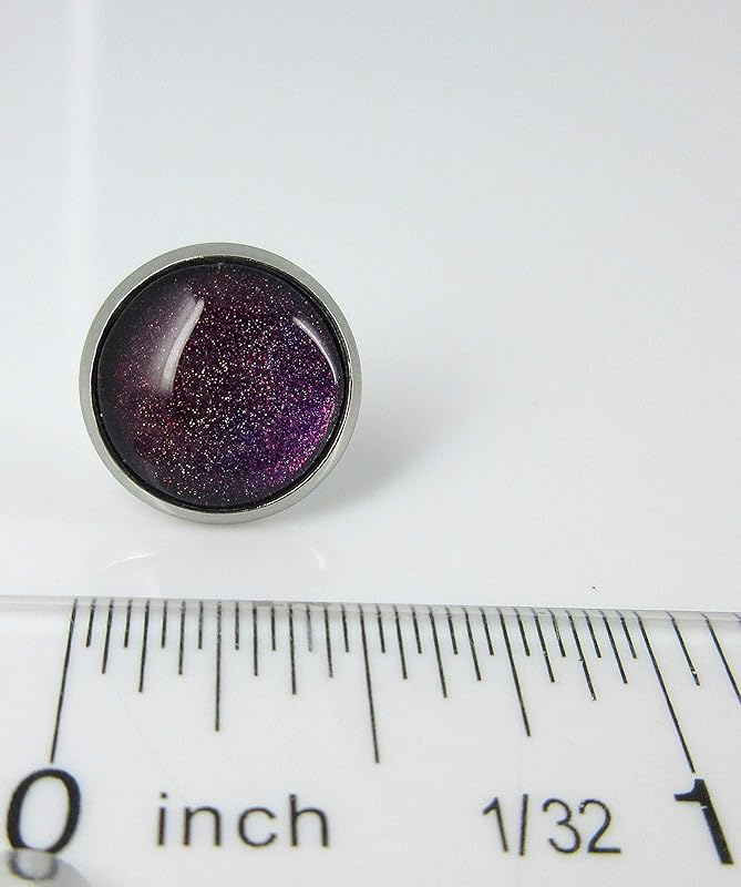 Summerfield Collection Stainless Steel Purple and Red Glitter Glass Stud Earrings Hand-painted 12mm