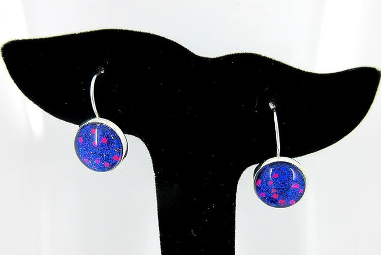 Summerfield Collection Silver-tone Blue Purple and Pink Glitter Glass Lever-back Drop Earrings Hand-painted
