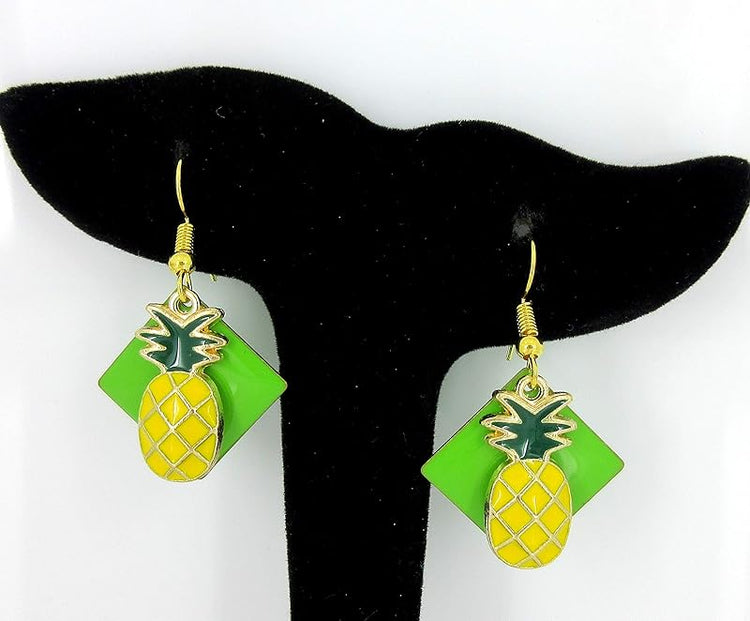 Summerfield Collection Gold-tone Green Enamel Pineapple Charm Dangle Earrings
