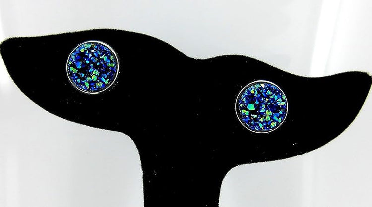Summerfield Collection Silver-tone Metallic Faux Druzy Stone Stud Earrings 12mm (Blue)