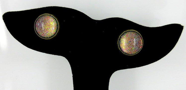 Summerfield Collection Antiqued Gold-tone Rainbow Color-shifting Glitter Flake Glass Stud Earrings