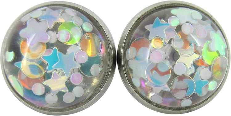 Summerfield Collection Stainless Steel Glitter Resin Globe Stud Earrings 12mm (White)