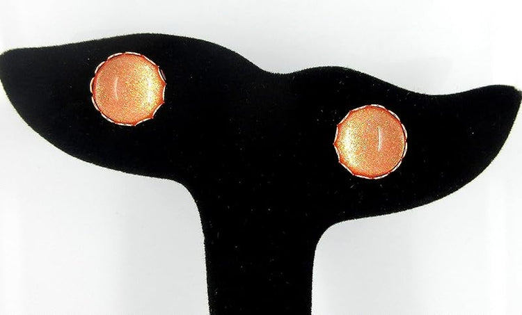 Summerfield Collection Rose Gold-tone Copper Shimmer Glitter Glass Stud Earrings 12mm Hand-painted