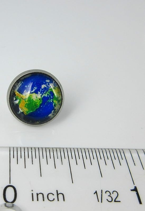 Summerfield Collection Stainless Steel Blue Green Planet Earth World Globe Print Glass Stud Earrings 12mm
