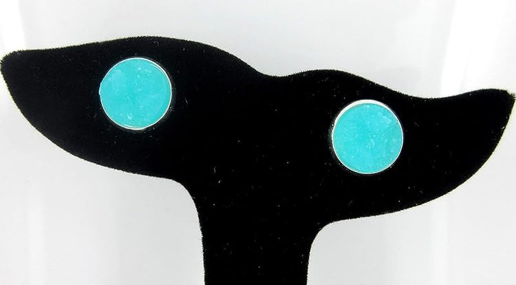 Summerfield Collection Silver-tone Faux Druzy Stone Stud Earrings 12mm (Aqua Blue)