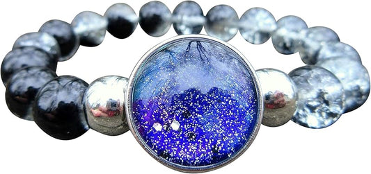 Summerfield CollectionInterchangeable Snap Bracelet 3 Charm Set Blue Galaxy Glitter Glass Black Clear Crackle Stretch