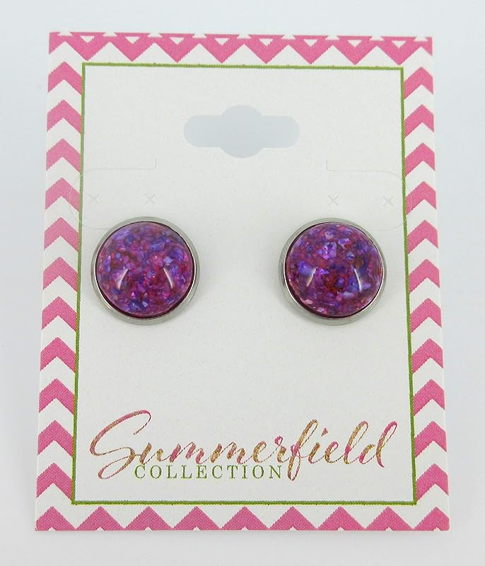 Summerfield Collection Stainless Steel Faux Shell Stud Earrings 12mm (Magenta Purple)
