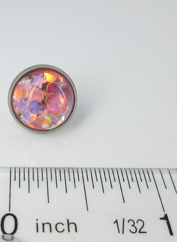 Summerfield Collection Stainless Steel Glitter Resin Globe Stud Earrings 12mm (Medium Pink)