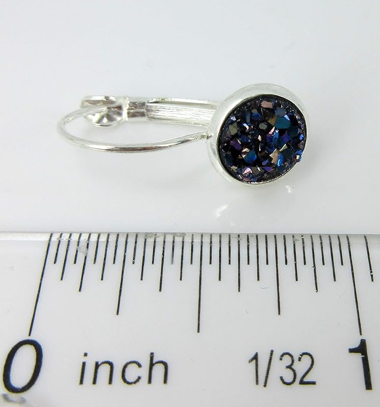 Summerfield Collection Silver-tone Faux Druzy Stone Lever-back Drop Earrings 8mm (Purple/Blue)