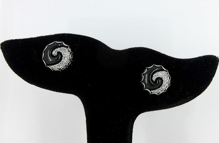 Summerfield Collection Stainless Steel Black and Silver Glitter Swirl Resin Stud Earrings 12mm