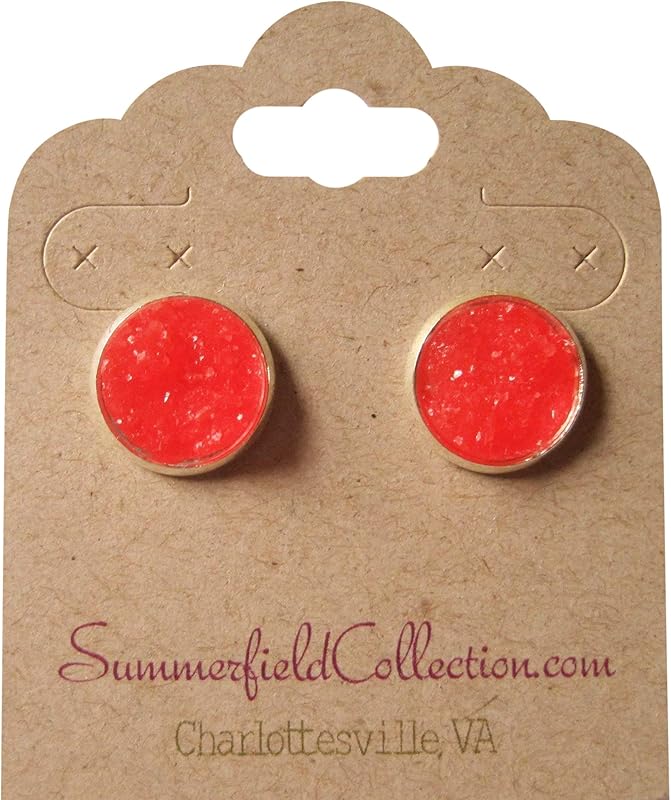 Summerfield Collection Silver-tone Faux Druzy Stone Stud Earrings 12mm (Cherry Red)