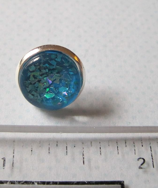 Summerfield Collection Silver-Tone Aqua Blue Shard Glitter Glass Stud Earrings 1/2" Round