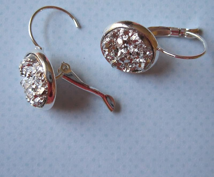 Summerfield Collection Silver-tone Metallic Faux Druzy Stone Lever-back Drop Earrings 12mm (Silver)