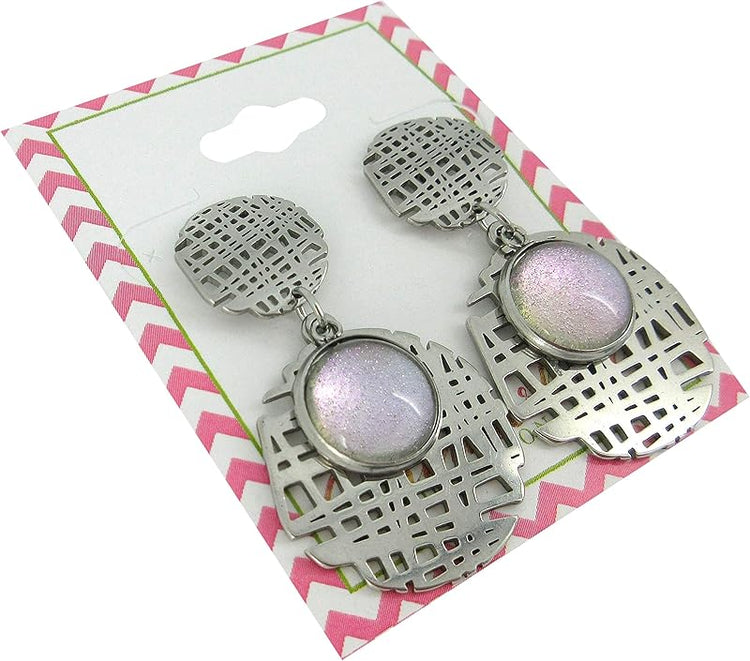 Summerfield Collection Stainless Steel Colorshifting Glitter Glass Geo Drop Earrings