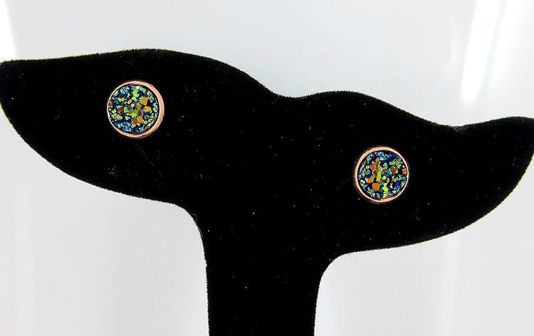 Summerfield Collection Rose Gold-tone Faux Druzy Stone Stud Earrings 8mm (Metallic Blue/Green)