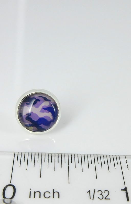 Summerfield Collection Silver-tone Camo Print Glass Stud Earrings 10mm Camoflauge (Purple)