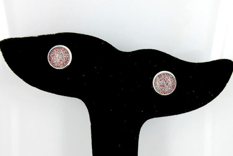 Summerfield Collection Silver-tone Red and Holographic Glitter Glass Stud Earrings Hand-painted 8mm