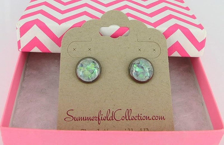Summerfield Collection Hematite-tone Gray and Opalescent Leaf Resin Stud Earrings 10mm