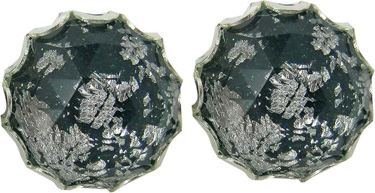 Summerfield Collection Silver Foil Faceted Resin Stud Earrings 12mm (Dk Teal Green)
