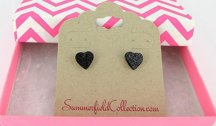 Summerfield Collection Stainless Steel Glitter Acrylic Heart Stud Earrings 8mm (Black)