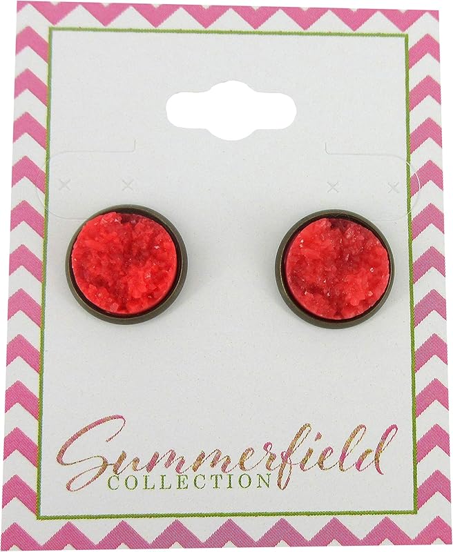 Summerfield Collection Antiqued Gold-tone Faux Druzy Stone Stud Earrings 12mm (Red)
