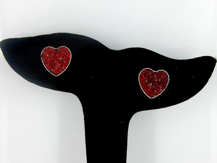 Summerfield Collection Silver-tone Heart Faux Druzy Stone Stud Earrings 12mm (Deep Red)