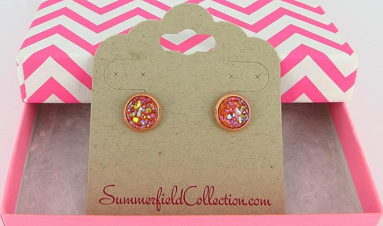 Summerfield Collection Rose Gold-tone Faux Druzy Stone Stud Earrings 8mm (Peach/Coral AB)