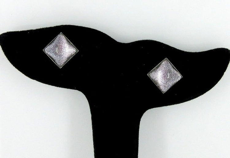 Summerfield Collection Stainless Steel Charcoal Gray Purple Green Glitter Glass Stud Earrings Hand-painted Square 10mm