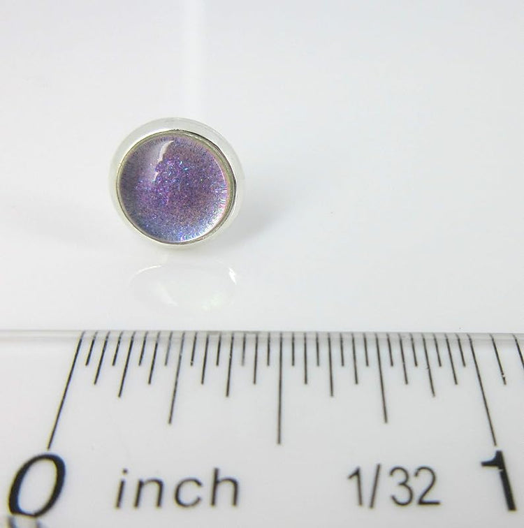 Summerfield Collection Silver-tone Pastel Purple Color Shift Glitter Glass Stud Earrings Hand-painted 8mm