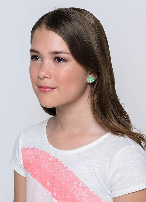 Summerfield Collection Silver-tone Frosted Flower Metallic Rainbow Stud Earrings 12mm (Green)