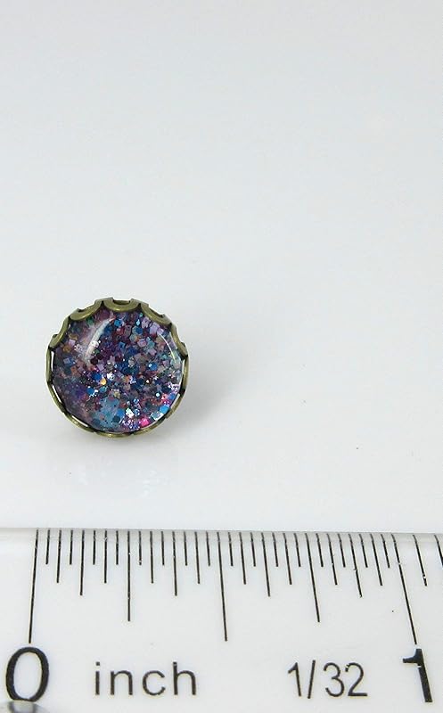 Summerfield Collection Antiqued Gold-tone Purple and Blue Glitter Glass Stud Earrings Hand-painted 10mm