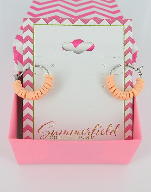 Summerfield Collection 15mm Stainless Steel Polymer Clay Katsuki Bead Hoop Earrings (Light Peach)