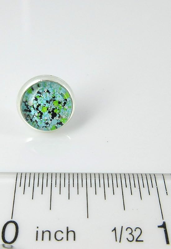 Summerfield Collection Silver-tone Blue Black Green White Glitter Glass Stud Earrings Hand-painted 10mm