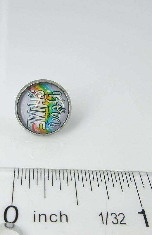 Summerfield Collection Stainless Steel Born to Shine Rainbow Print Glass Stud Earrings 12mm