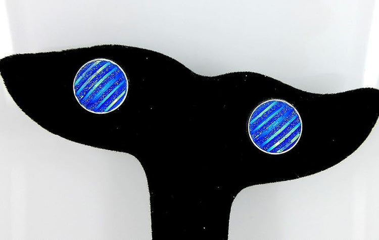 Summerfield Collection Silver-tone Frosted Metallic Stripe Stud Earrings 12mm (Royal Blue AB)