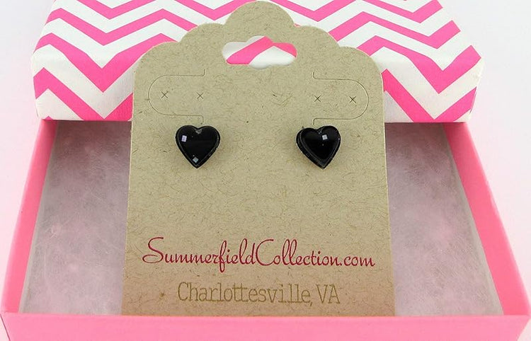 Summerfield Collection Stainless Steel Glitter Acrylic Heart Stud Earrings 8mm (Black and Silver)