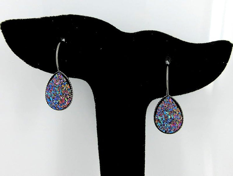 Summerfield Collection Hematite-tone Unicorn Tear Faux Druzy Stone Lever-back Drop Earrings 12mm