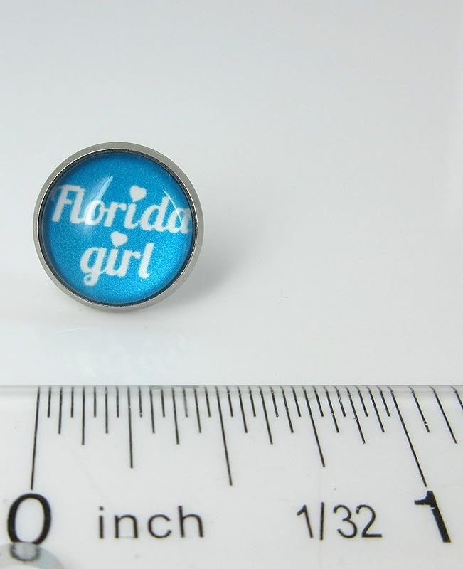 Summerfield Collection Stainless Steel Florida Girl Print Glass Stud Earrings 12mm (Florida Girl)