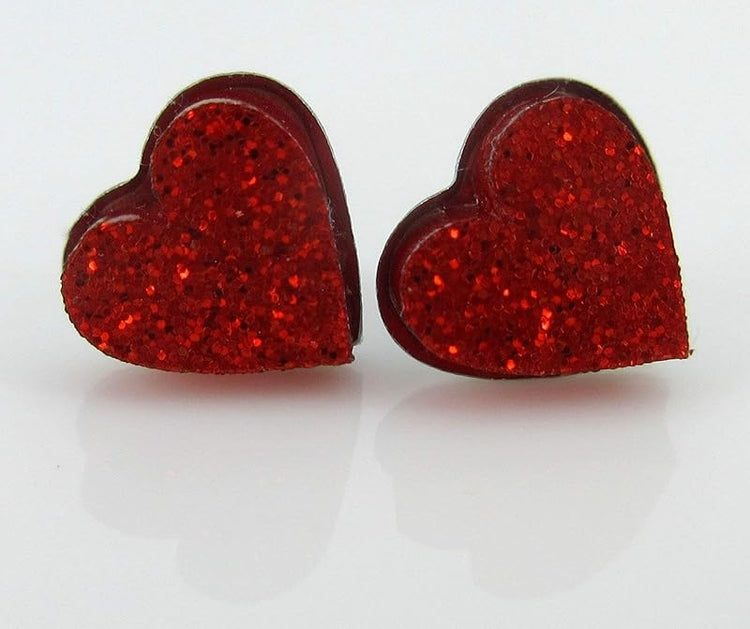 Summerfield Collection Stainless Steel Glitter Acrylic Heart Stud Earrings 8mm (Red)