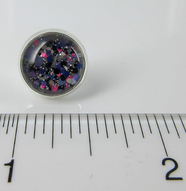 Summerfield Collection Silver-tone Gray Purple Black Neon Pink Glitter Glass Stud Earrings Hand-painted 12mm