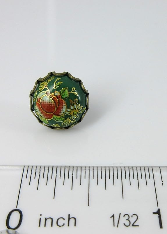 Summerfield Collection Antiqued Gold-tone Floral Print Stud Earrings 12mm (Green)