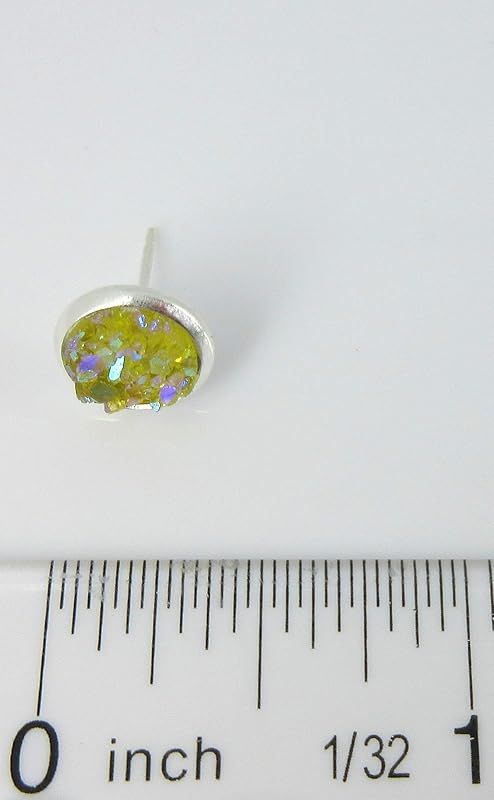 Summerfield Collection Silver-tone Faux Druzy Stone Stud Earrings 8mm (Yellow AB)