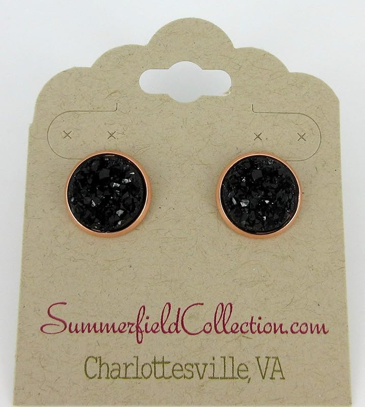Summerfield Collection Rose Gold-tone Faux Druzy Stone Stud Earrings 12mm (Black)