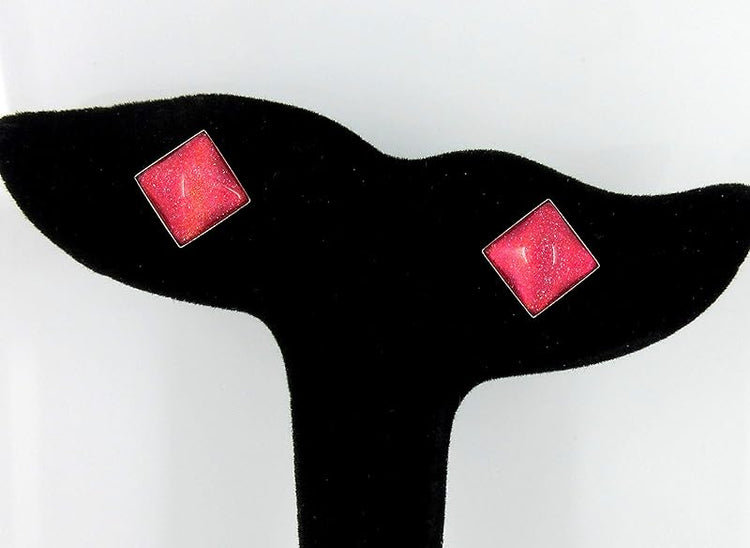 Summerfield Collection Stainless Steel Coral Glitter Glass Stud Earrings Hand-painted Square 10mm