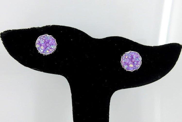 Summerfield Collection Silver-tone Purple AB Faux Druzy Stone Stud Earrings 10mm