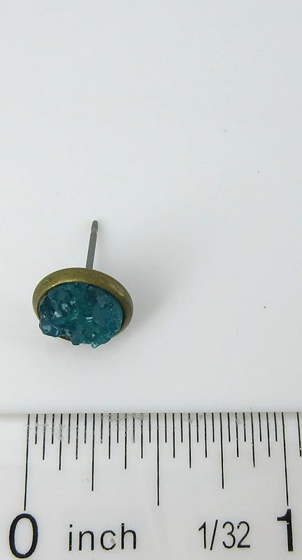 Summerfield Collection Trio Antiqued Gold-tone Stud Earrings 8mm Teal Pink Navy Blue Faux Druzy Stone Set (Teal/Pink/Navy Blue)