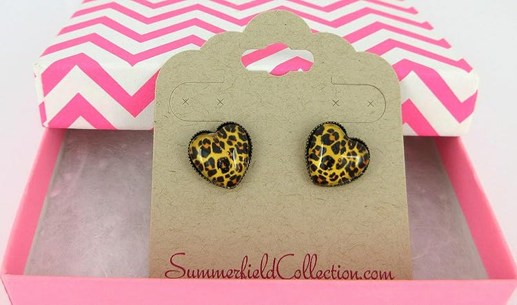 Summerfield Collection Antiqued Gold-tone Animal Print Stud Earrings Heart Shaped 12mm
